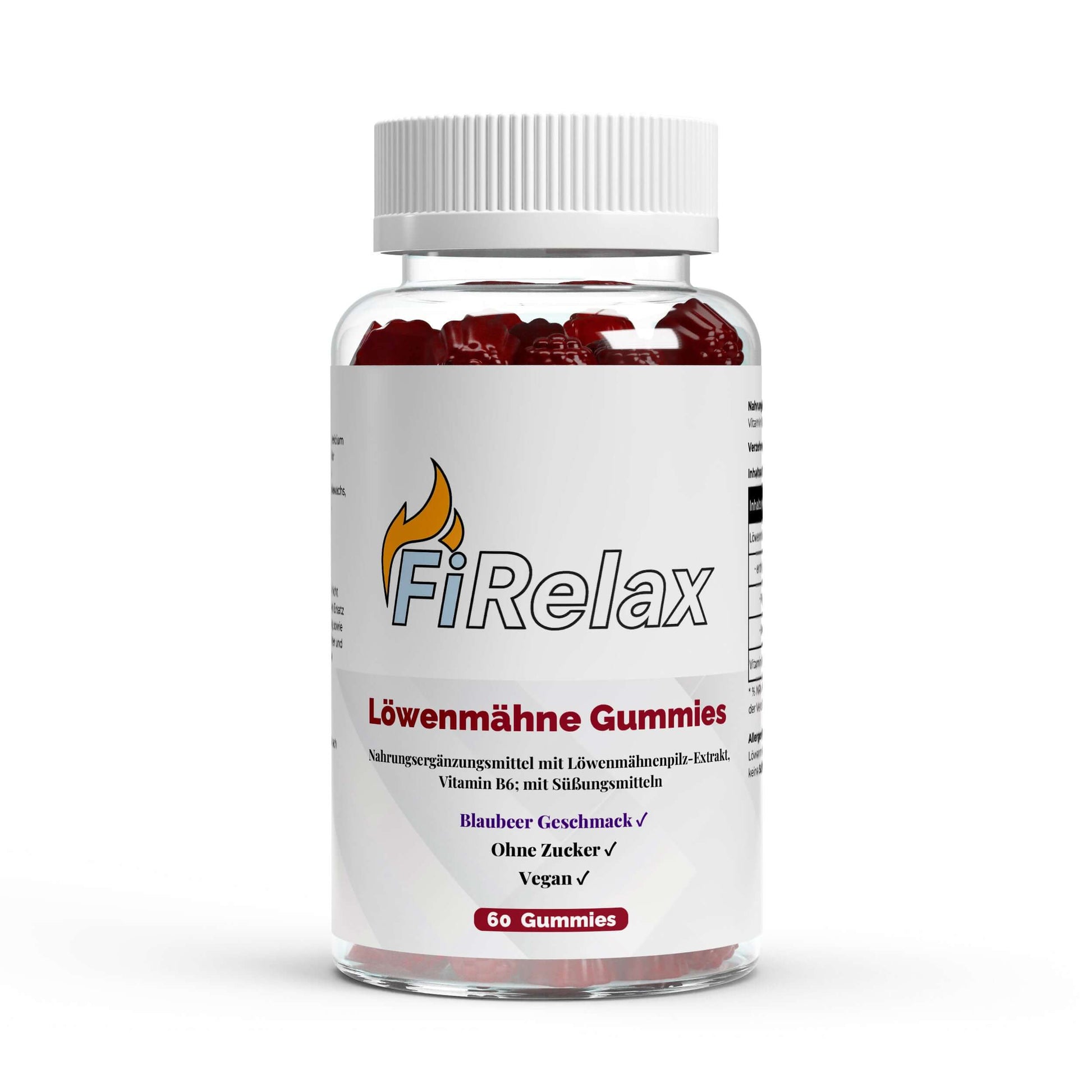 Firelax Löwenmähne Gummies mit Vitamin B6 60 Stück Dose Supplement