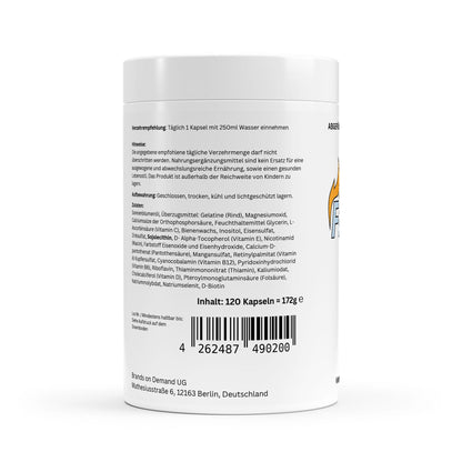 Firelax Multi Vitamin und Mineral Komplex Rückseite mit Barcode 120 Softgels